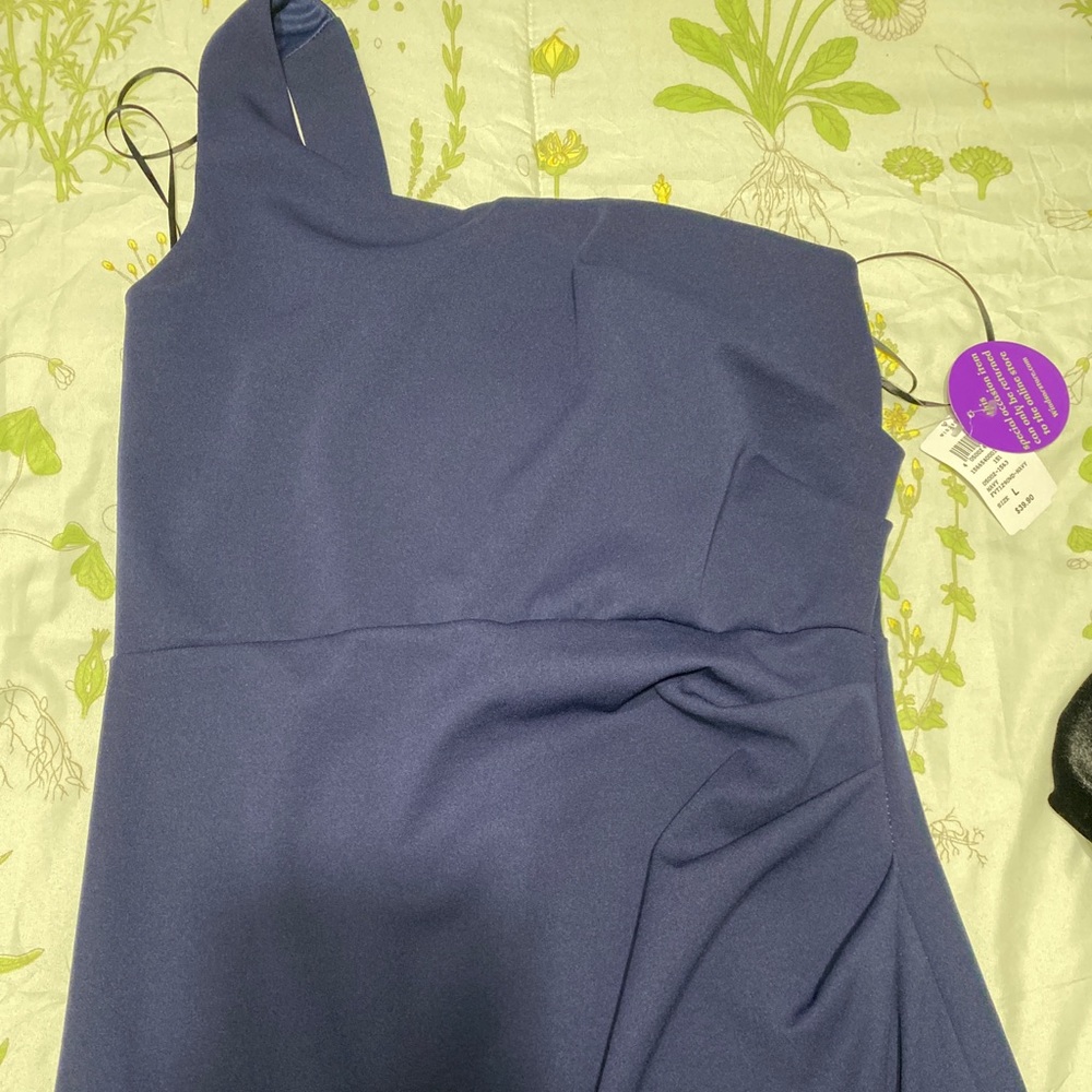 Long Navy Blue One shoulder Slit Dress